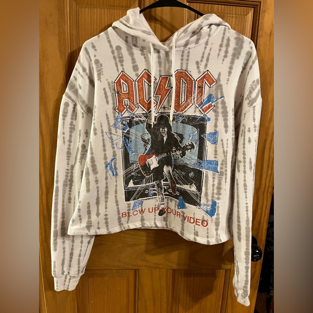 AC/DC White and Gray Tie-Dye Hoodie with Orange Graphic